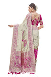 Jashiyaa MANOHARI Most Trendy Banarasi Silk Woven Pattern Jacquard Saree For Women With Blouse Piece Off White