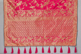 Jashiyaaa Monjolika Fashion Women's Banarasi Silk Blend Woven Zari With Tussles Saree and Jacquard Woven Blouse Piece Magenta