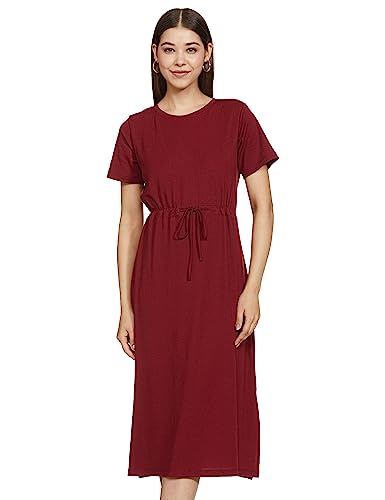 Amazon Brand - Symbol Women's Polyester Blend A-Line Midi Casual Dress (SYM-AW22WDR-709_Wine_XL)