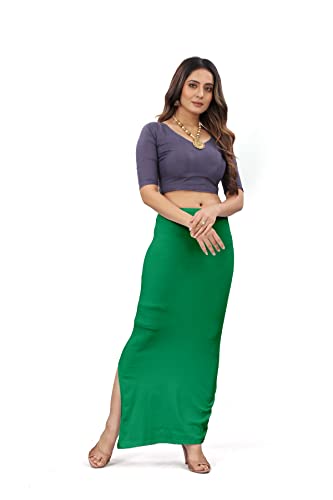 ATYANTAH Women's Cotton Lycra Saree Shapewear Cum Fleece for Causal Wear Replace Old Petticoat Style-Silhoutee(6 Size and 7 Color Variation) (L, Green)