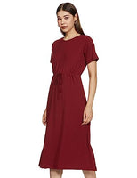 Amazon Brand - Symbol Women's Polyester Blend A-Line Midi Casual Dress (SYM-AW22WDR-709_Wine_XL)