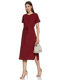 Amazon Brand - Symbol Women's Polyester Blend A-Line Midi Casual Dress (SYM-AW22WDR-709_Wine_XL)