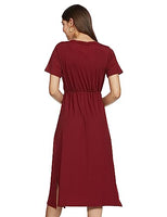 Amazon Brand - Symbol Women's Polyester Blend A-Line Midi Casual Dress (SYM-AW22WDR-709_Wine_XL)