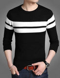  Striped Men Round Neck Black T-Shirt