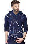 TRIPR Printed Men Hooded Neck Dark Blue T-Shirt