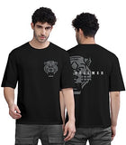 Jashiya BULLMER Trendy Front and Back Printed Oversized Round Neck T-Shirt for Men - Pure Black/Large