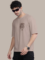 Jashiya BULLMER Trendy Front and Back Printed Oversized Round Neck T-Shirt for Men - Lavender/Medium