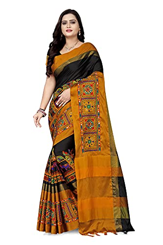 Jashiya.Shop ₹949/- KAVINDI Women's Cotton Silk with Kutchi Embroidered Work Saree with Blouse