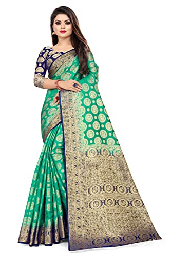 Jashiya.Shop ₹699/- satyam weaves women's ethnic wear kanjivaram jacquard cotton silk rama colour saree