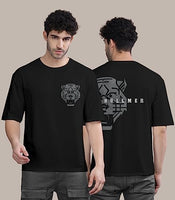 Jashiya BULLMER Trendy Front and Back Printed Oversized Round Neck T-Shirt for Men - Pure Black/Large