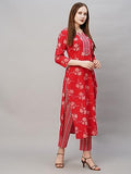 Jashiya ANNI DESIGNER Women's Cotton Blend Printed Straight Kurta with Pant (Lalbagh Red_XL_Red_X-Large)