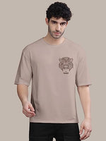 Jashiya BULLMER Trendy Front and Back Printed Oversized Round Neck T-Shirt for Men - Lavender/Medium