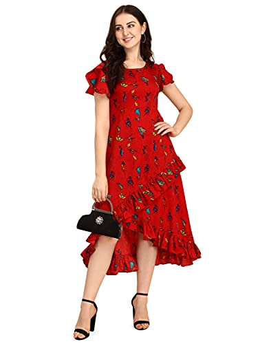 QIQI Women's Crepe Wrap Standard Length Casual Dress (md265_Red_L)