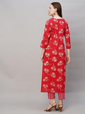 Jashiya ANNI DESIGNER Women's Cotton Blend Printed Straight Kurta with Pant (Lalbagh Red_XL_Red_X-Large)