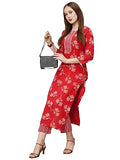 Jashiya ANNI DESIGNER Women's Cotton Blend Printed Straight Kurta with Pant (Lalbagh Red_XL_Red_X-Large)