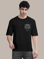 Jashiya BULLMER Trendy Front and Back Printed Oversized Round Neck T-Shirt for Men - Pure Black/Large