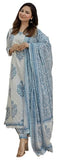 Jashiya Arayna Women's Cotton Printed Floral Straight Kurta with Palazzo Pants and Printed Dupatta Set, Light Blue