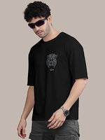 Jashiya BULLMER Trendy Front and Back Printed Oversized Round Neck T-Shirt for Men - Pure Black/Large