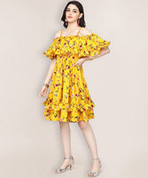 QIQI Women's Crepe Modern Knee-Length Casual Dress (md138_Tuscansun Yellow_XS)