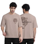 Jashiya BULLMER Trendy Front and Back Printed Oversized Round Neck T-Shirt for Men - Lavender/Medium