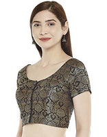 Jashiya.Shop - STUDIO Shringaar Women's Banarasi Brocade Short Sleeves Saree Blouse (Black, 34)