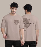 Jashiya BULLMER Trendy Front and Back Printed Oversized Round Neck T-Shirt for Men - Lavender/Medium