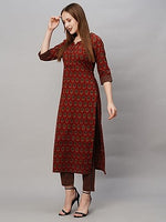 Jashiya ANNI DESIGNER Women's Cotton Blend Printed Straight Kurta with Pant (Nita Maroon_L_Maroon_Large)