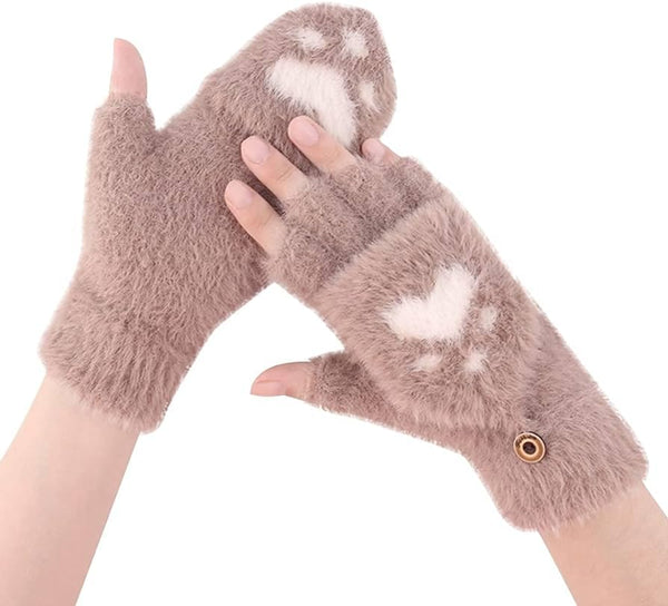 Jashiya Richmen Girls Winter Gloves with Touch Screen Finger for Women Woolen warm Rabbit Fur Gloves Mittens | Soft Fleece Windproof Mobile Screen Touch Hand Gloves (Freesize) (D Brown)