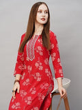 Jashiya ANNI DESIGNER Women's Cotton Blend Printed Straight Kurta with Pant (Lalbagh Red_XL_Red_X-Large)