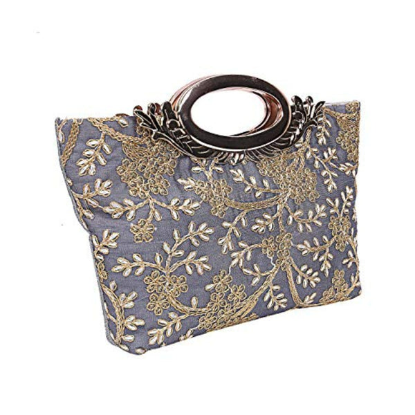 Jashiya.Shop ₹399/-Silk Clutch Ladies Handbag_Grey