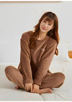 LUVCARE Women's Wool Blend & Fleece Fur, core Velvet Full Length Winter Nightwear Pajama and top Set Women Night Suit Set - Free Size (Large, Brown)