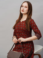 Jashiya ANNI DESIGNER Women's Cotton Blend Printed Straight Kurta with Pant (Nita Maroon_L_Maroon_Large)