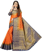 Jashiya.Shop ₹1299/- | Women's Pure Silk Woven Saree with Unstitched Blouse Piece. (Orange)