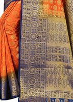 Jashiya.Shop ₹1299/- | Women's Pure Silk Woven Saree with Unstitched Blouse Piece. (Orange)