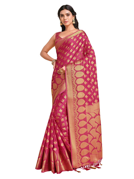 Jashiya MIMOSA Women's Mysore Silk Crepe Saree With Unstiched Brocade Blouse : 5545-519-SD-GAJJ