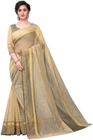 ARRA ENTERPRISE Self Design, Striped, Woven Chanderi Cotton Linen Blend, Cotton Silk Saree