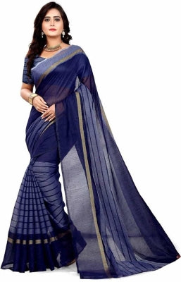 ARRA ENTERPRISE Self Design, Striped, Woven Chanderi Cotton Linen Blend, Cotton Silk Saree