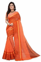 ARRA ENTERPRISE Self Design, Striped, Woven Chanderi Cotton Linen Blend, Cotton Silk Saree