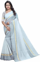 ARRA ENTERPRISE Self Design, Striped, Woven Chanderi Cotton Linen Blend, Cotton Silk Saree