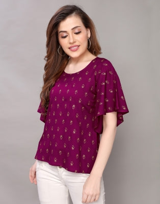 Selvia Casual 3/4 Sleeve Printed Women Purple Top