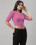 Selvia Casual Puff Sleeve Solid Women Top