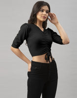 Selvia Casual Puff Sleeve Solid Women Top