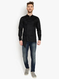 Chikan Men Solid Casual Black Shirt