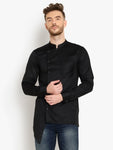 Chikan Men Solid Casual Black Shirt