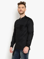 Chikan Men Solid Casual Black Shirt