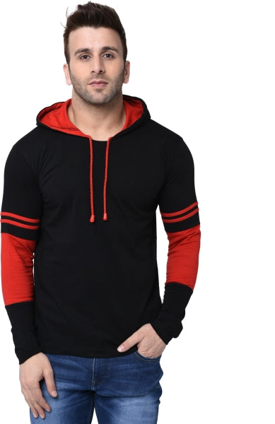 HELMONT Striped Men Hooded Neck Red, Black T-Shirt