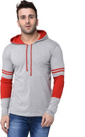 HELMONT Striped Men Hooded Neck Red, Black T-Shirt