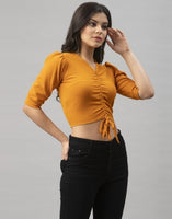 Selvia Casual Puff Sleeve Solid Women Top