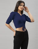 Selvia Casual Puff Sleeve Solid Women Top