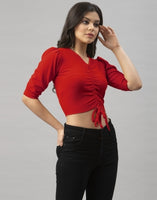 Selvia Casual Puff Sleeve Solid Women Top